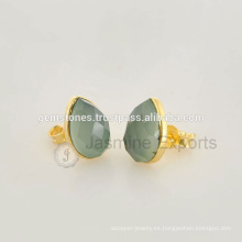 Venta al por mayor Vermeil oro plateado semi preciosos pendientes de perlas de piedras preciosas, hechos a mano mejor calidad bisel Stud Pendientes proveedores